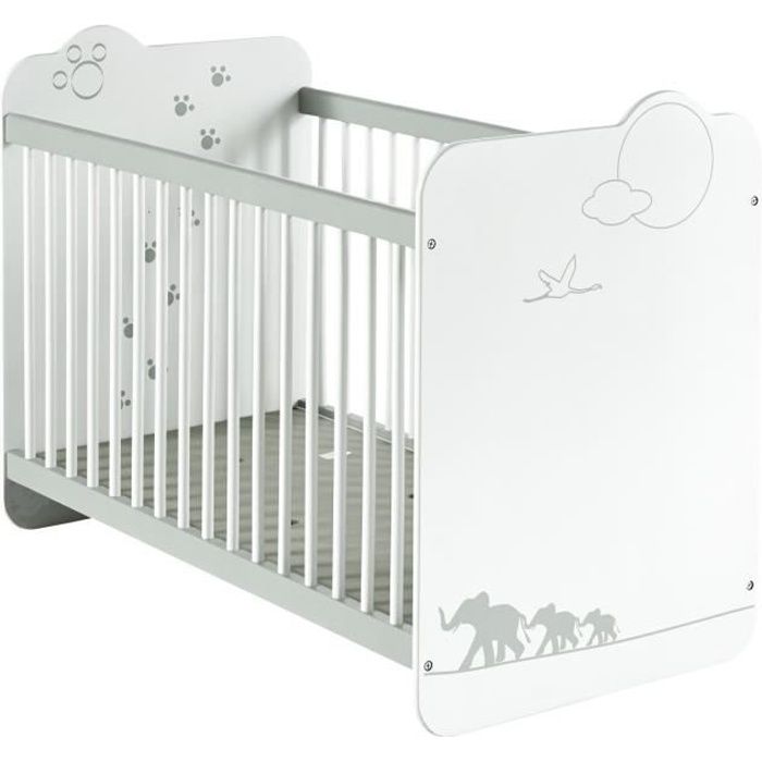 Jungle Lit Bebe A Barreaux 60x120 Cm Blanc Avec Jungle