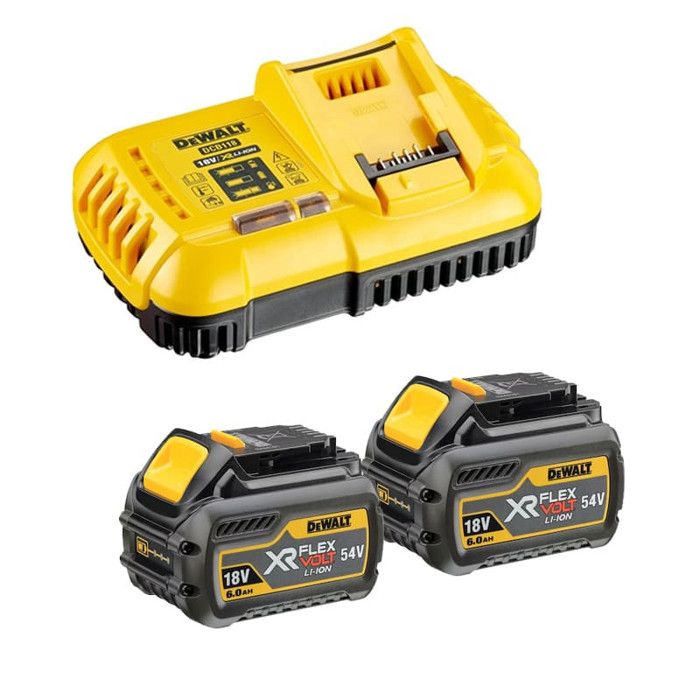 Pack 2 batteries Flexvolt 18V54V 6Ah2Ah + 1 chargeur en boite carton DEWALT DCB118T2 QW - vue 2