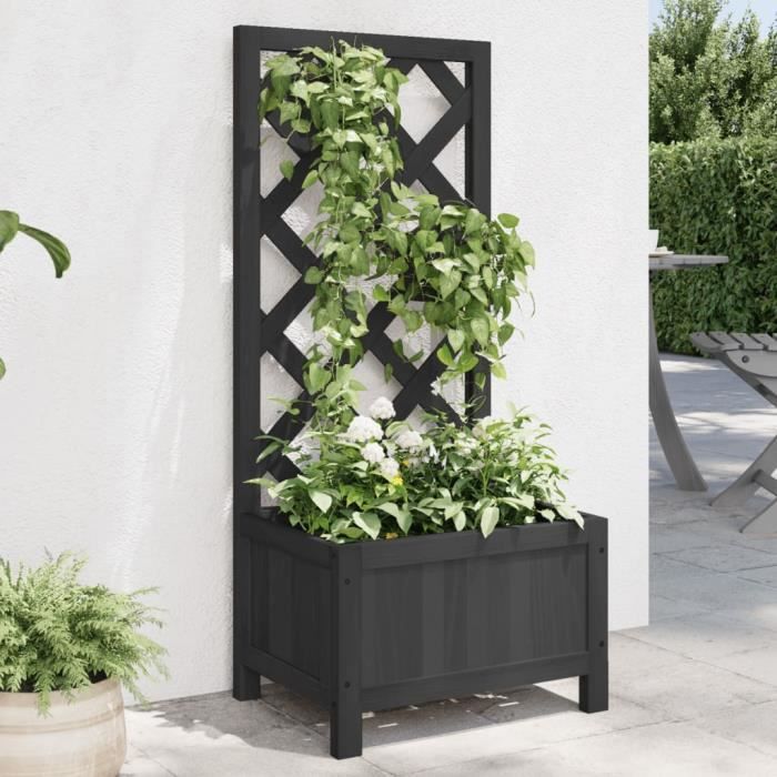 Jardinière D'angle En Treillis Bois Sapin 150cm - Bac Intégré 37x37x25cm, Pour Plantes Grimpantes