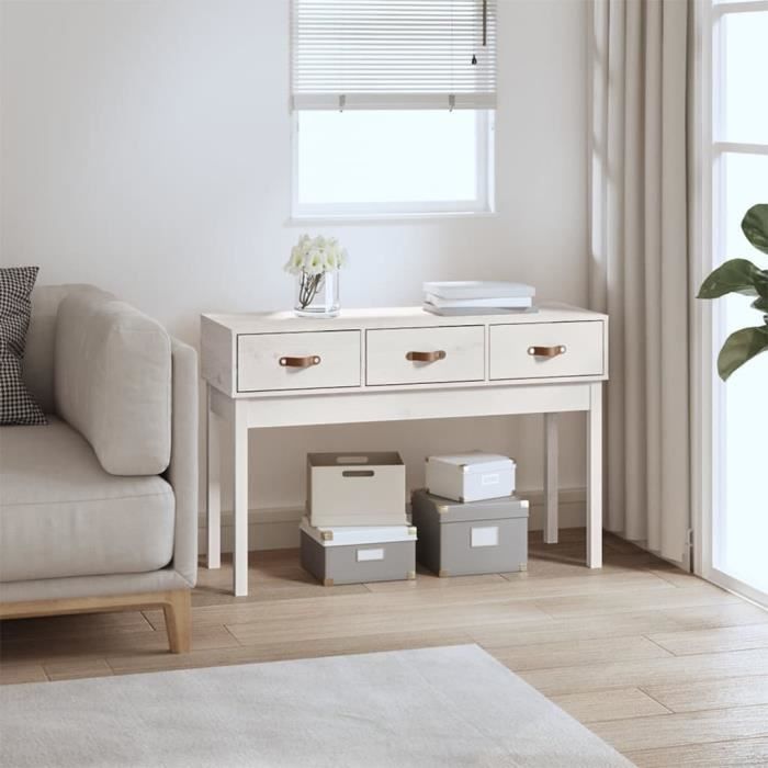 famirosa table console blanc 114x40x75 cm bois massif de pin-755