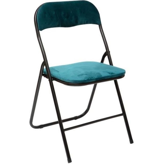 chaise pliante confortable en métal et velours bleu canard - five - vintage - pliant - intérieur