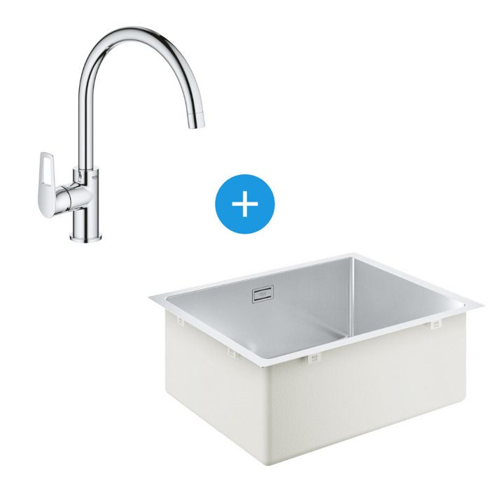 Grohe Kit Evier de cuisine K700 sous plan 540x440mm Acier inoxydable + Mitigeur Bauloop Col de cygne Chrome 31574SD1 SET1
