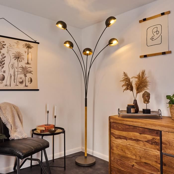 Lampadaire - HOFSTEIN - Montemagno - 5 flammes - Métal nickel/bois - Hauteur 210 cm