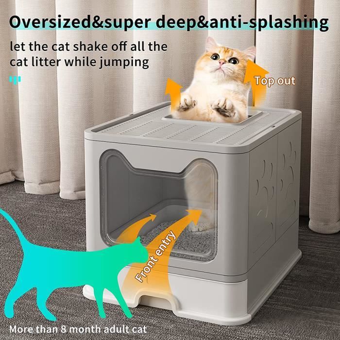 Meilleurs prix pour KEDIA. Bac à litière Pliable pour Chaton à parois Hautes Pot pour Chat fermé Facile à Nettoyer (Gris) 51*41*38cm