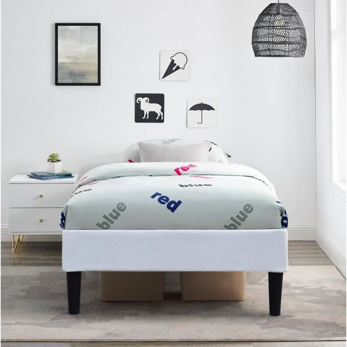 lit simple en bois - king of dreams - 90x190 cm - tapissier - blanc - déhoussable housse lavable