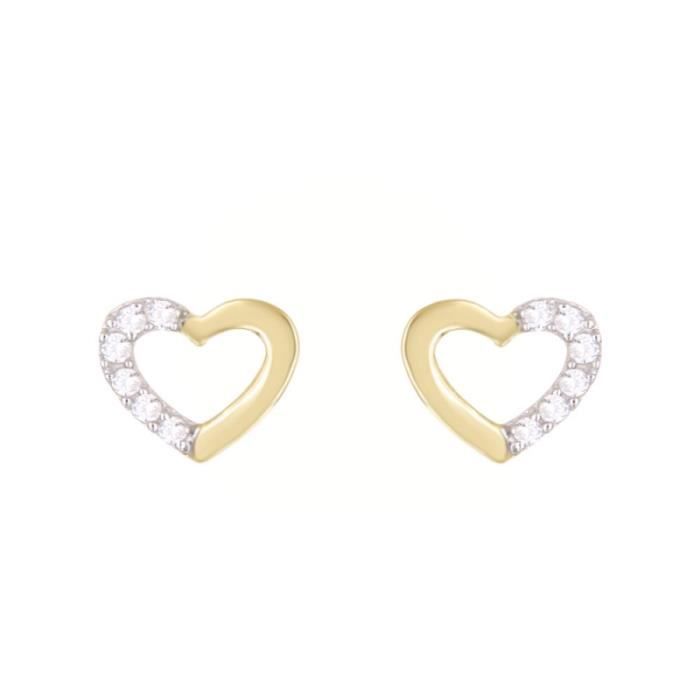 Boucles D'oreilles Cœur Plaqué Or Avec Zirconium - Modèle Puces, Fermoir Tige, Neuf Avec étiquettes