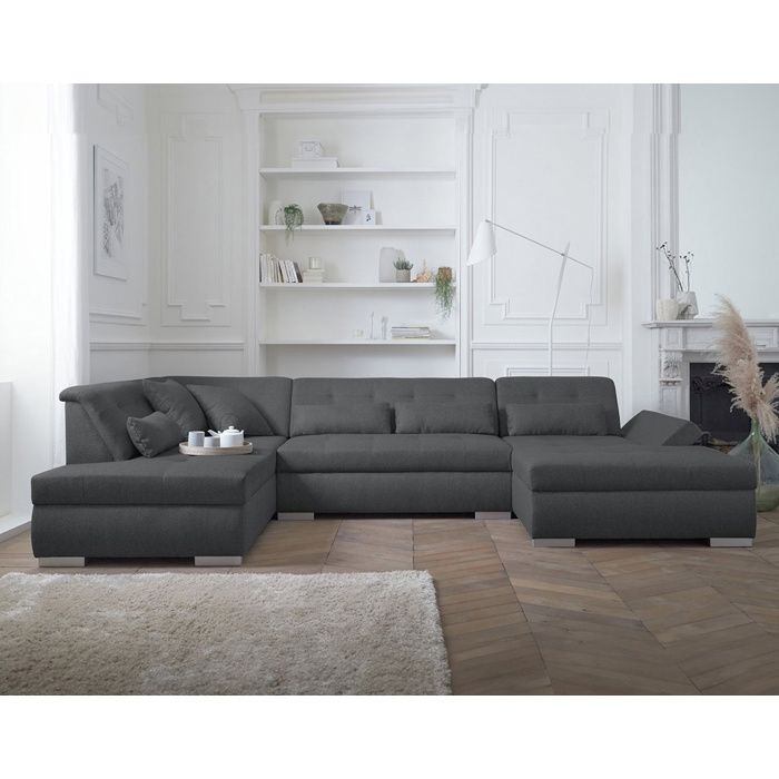 vermont canape d angle panoramique en u xxl gauche couleur gris fonce achat vente canape sofa divan cdiscount