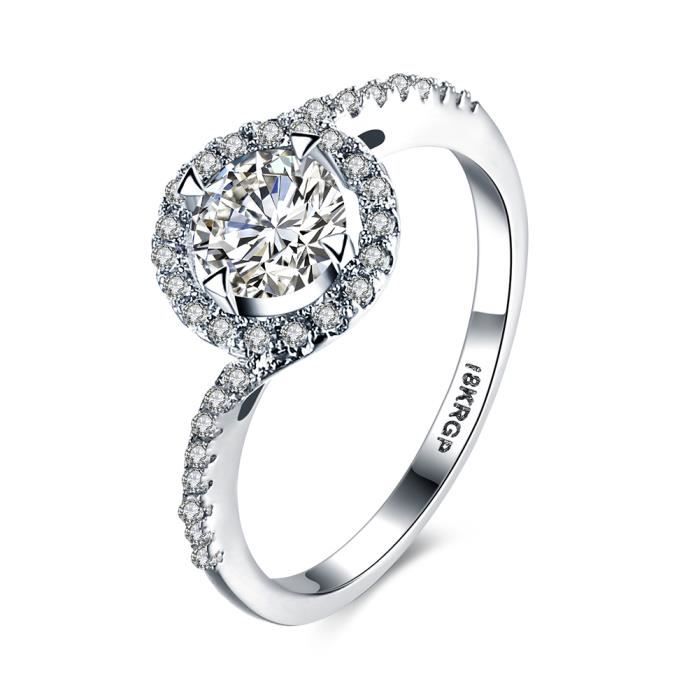 Bague Femme De Mariage D Or Blanc Plaque De Zicron Blanc Achat
