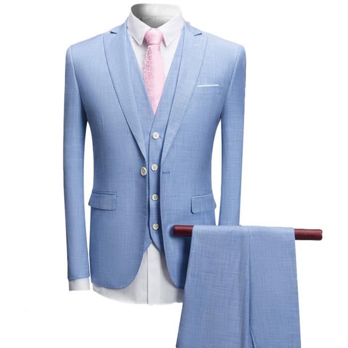 Costume Homme 3 Pieces Un Bouton D Affaire Mariage Slim Fit Business Beige Bleu Clair Achat Vente Costume Tailleur Cdiscount
