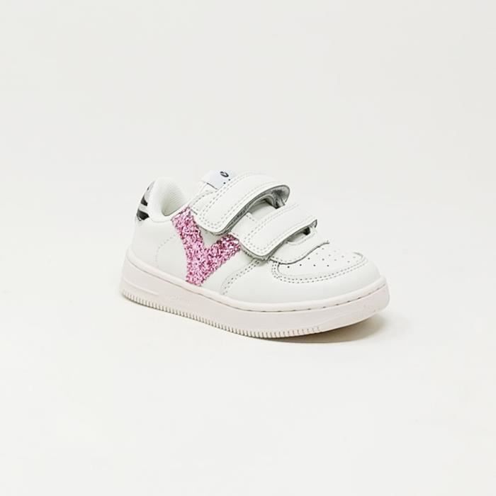 Basket Velcro Rose VICTORIA Mixte Enfant Blanc Synth tique Scratch Plat