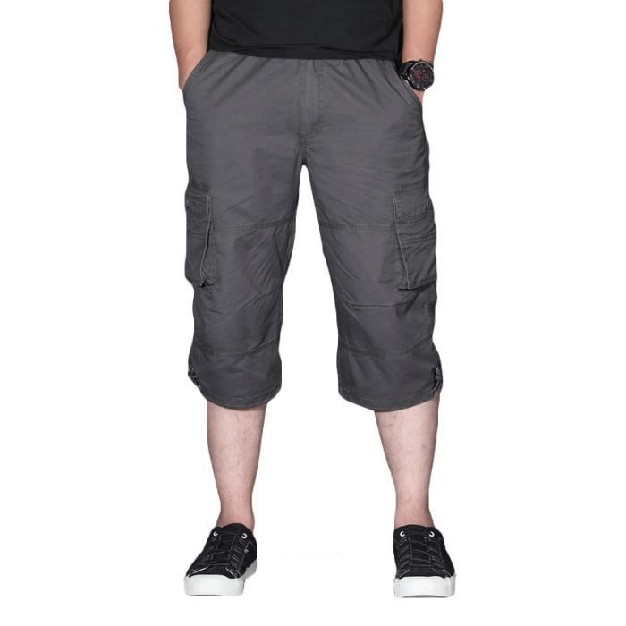 Pantacourt cargo pur coton homme de Marque couleur unie Bermuda