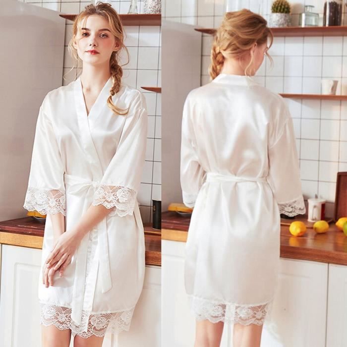 Femmes Simulation Soie Mesdames Pyjama Lingerie Robe Peignoir