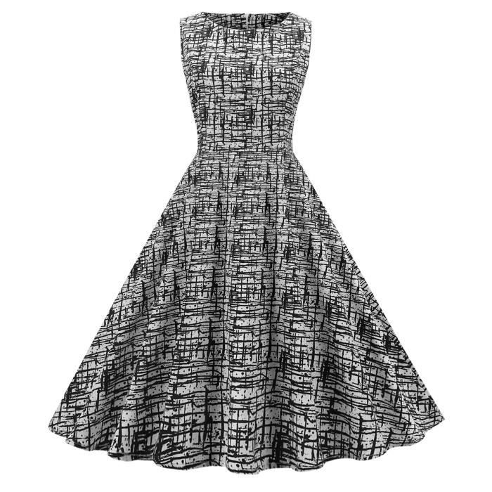 Robe Trapèze Vintage Sans Manches À Col Rond Et La Mode Pour Femmes