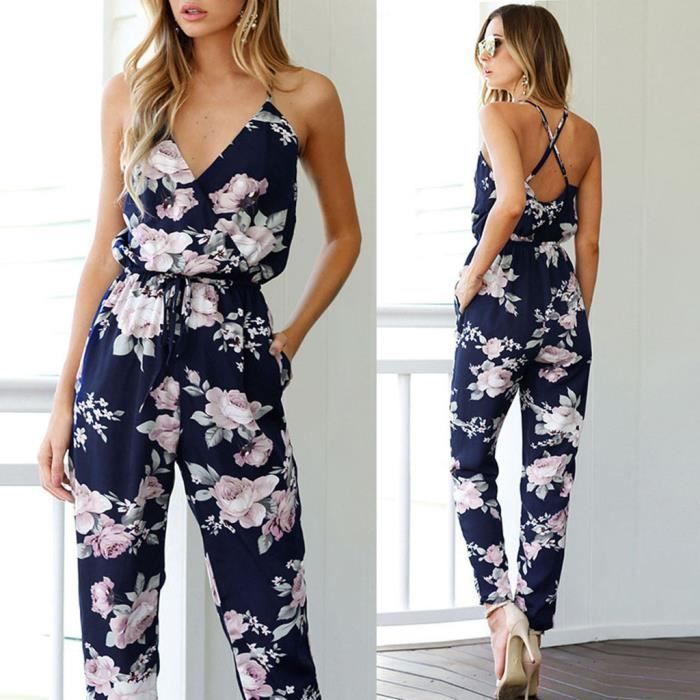 Combinaison Femme Sans Manches Col V Imprim Floral Combishort