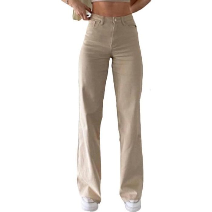 Jean Femme Beige Taille Haute MISSMAO Coupe Bootcut Style Punk Vintage Pantalon Cargo Droit Ample Couleur chair Cdiscount Pret a Porter