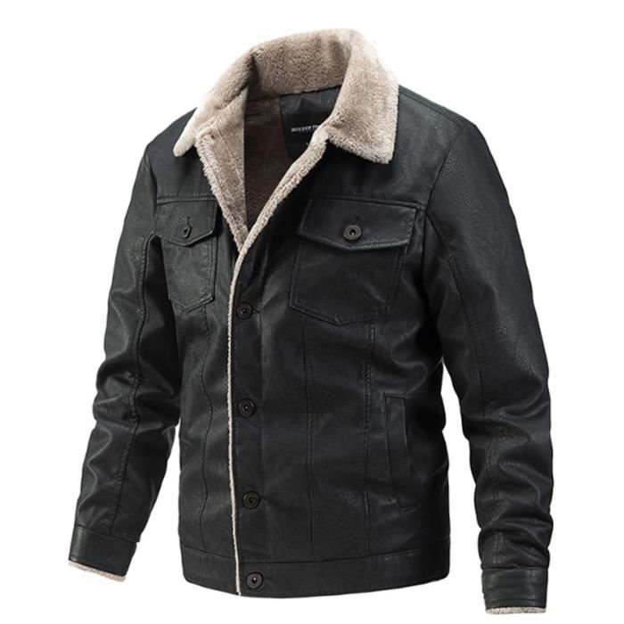 Veste en cuir d agneau d hiver pour hommes plus veste chaude en velours veste de moto Noir Noir Cdiscount Pret a Porter
