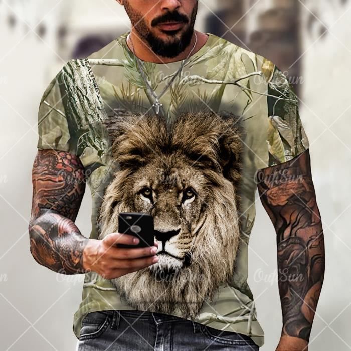 0401~HOMME tiger printed crew-neck t-shirt
