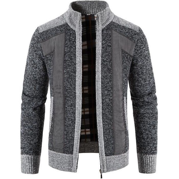 Gilet Zipp Homme Chaud Doubl Polaire Cardigan en Tricot Epais