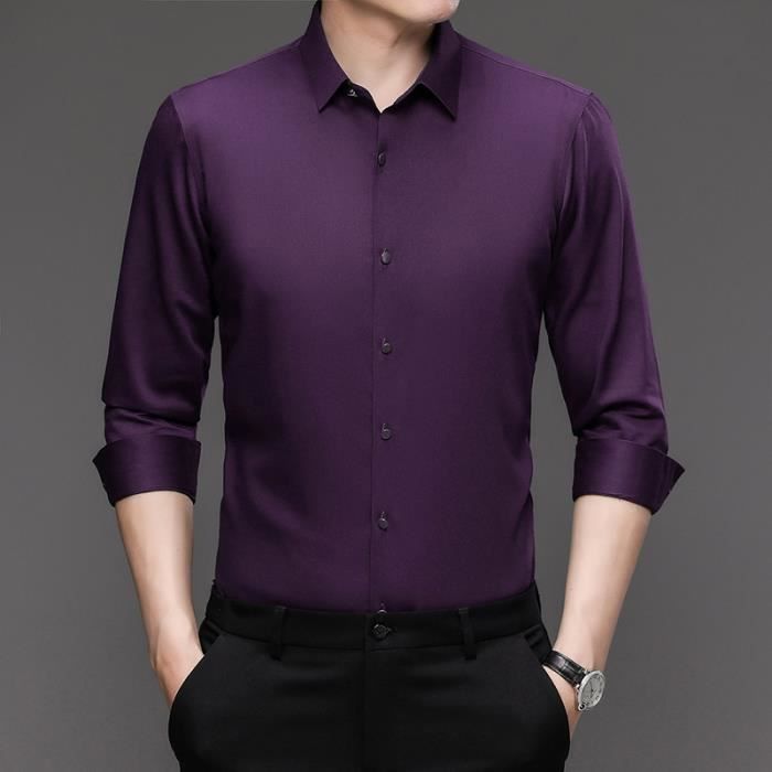 Chemise Homme Manches Longues En Fibre De Bambou – Sans Repassage, Violet, Coupe Classique