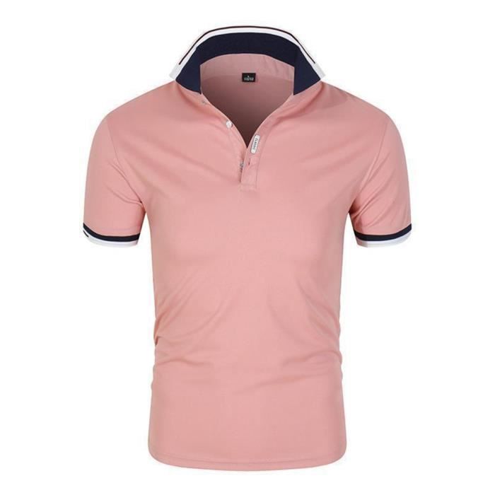 Polo Homme Manche Courte Casual Fit Vetement XD44 rose
