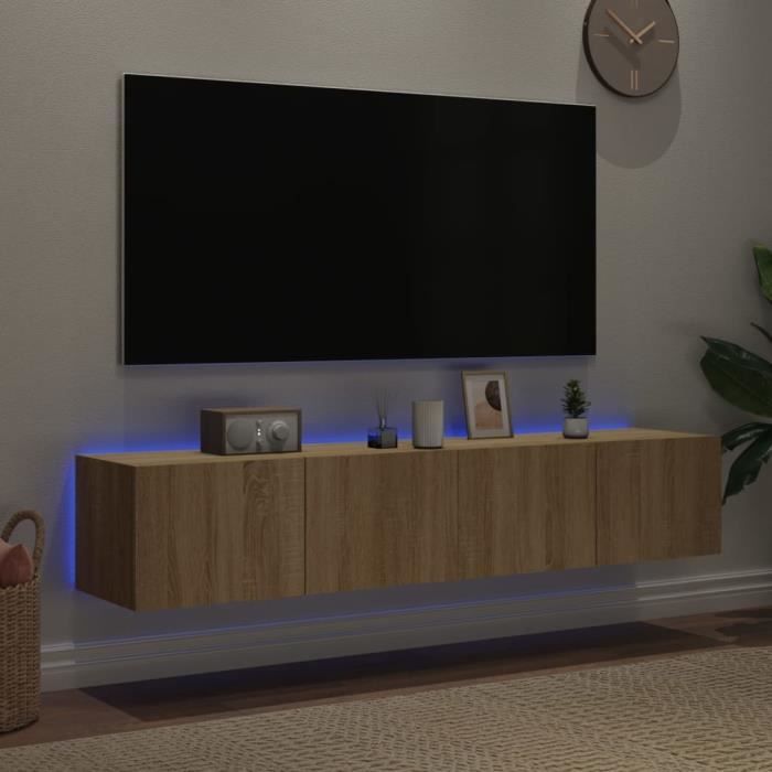Meuble TV mural - MXZZAND - 2 pcs - Chêne sonoma - LED RGB - 80x35x31 cm