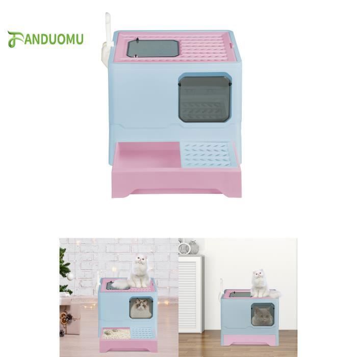 Comparer les prix de Bac à litière pliable pour chat - Entrée avant et sortie supérieure - Maison de toilette pour chats + pelle à litière (bleu)
