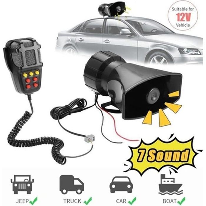 100w 12v 7 son fort voiture alarme police feu klaxon sirène pa haut-parleur  système de micro voiture moto klaxon 7 ton sirène klaxon - Cdiscount Auto