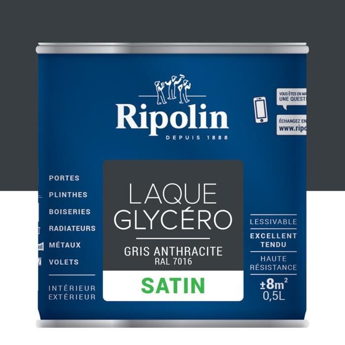 RIPOLIN Laque Glycéro Déco pour Intérieur & Extérieur - Gris Anthracite Ral  7016 Satin, 0,5L - Achat / Vente peinture - vernis Laque Gris 0,5 L -  Cdiscount