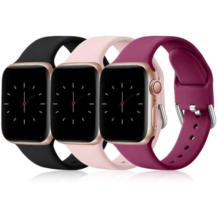 3 Pack Bracelet Compatible avec Apple Watch Series 8 7 6 5 4 3 SE,  42mm/44mm/45mm-L, Noir/Rose/Fuchsia