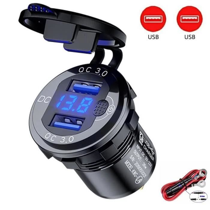 Chargeur Allume-cigare USB Double Port 12V/24V - 1A + 2.1A - Pour Voiture, Camping-car, Bateau - 8