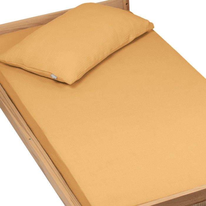 Sevira Kids  Drap housse uni en gaze de coton  -  Camel 90x200 cm Made in France