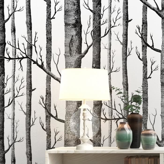 Papier Peint Arbre De Bouleau Blanc Noir Pour Chambre A Coucher Design Moderne Salon Papier Peint Rouleau Papier Peint Bois Foret Achat Vente Papier Peint Wallpaper Cdiscount