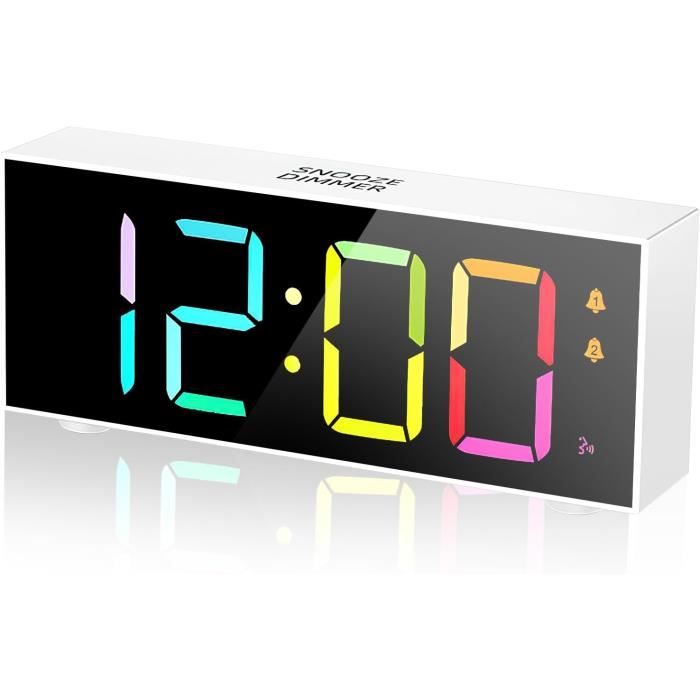Réveil Numérique Grand écran LED - Fonction Snooze, Luminosité Réglable, 12/24h - Pour Table De Chevet, Bureau (alimentation USB Ou Piles) - 3