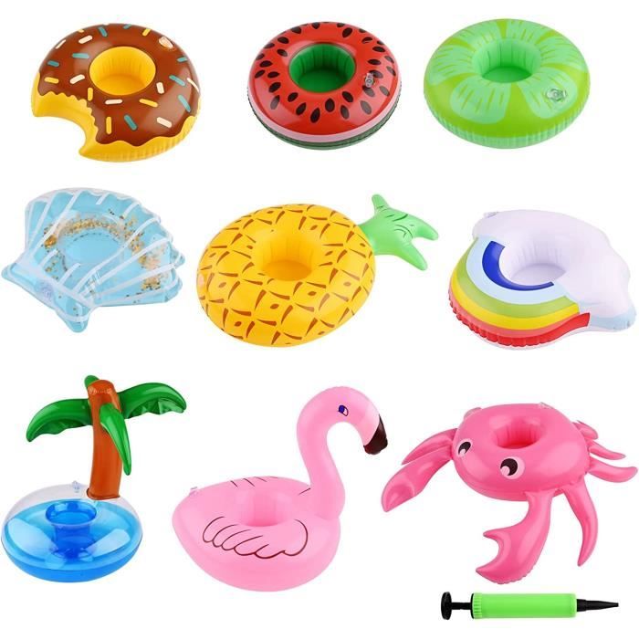 11 Porte-gobelets Gonflables Pour Piscine - Formes Licorne, Palmier, Flamant, Pastèque... - PVC, Pour Fête Plage/piscine - 6