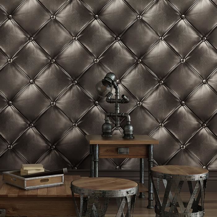 3d papier peint moderne trompe l œil faux cuir vinyle mural decoration maison noir cdiscount bricolage