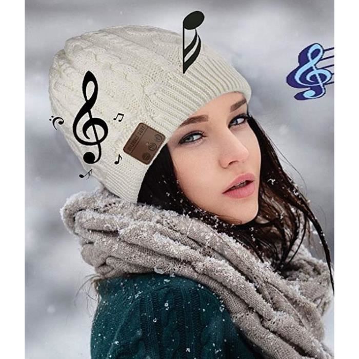 PACK HIVER Bonnet blanc avec écouteurs sans fil intégrés et gants compatible tactile. TOKAÏ.