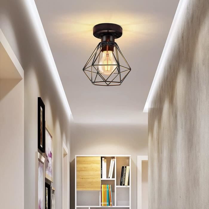 TOKIUS Plafonnier Industriel E27 Lustre Vintage Luminaire Métal Cage Rétro Suspension éclairage plafond Ø160mm pour Chambre Salon