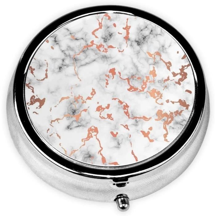 Pilulier Rond Vintage Décor Floral - 3 Compartiments, Métal, Occasion Très Usé