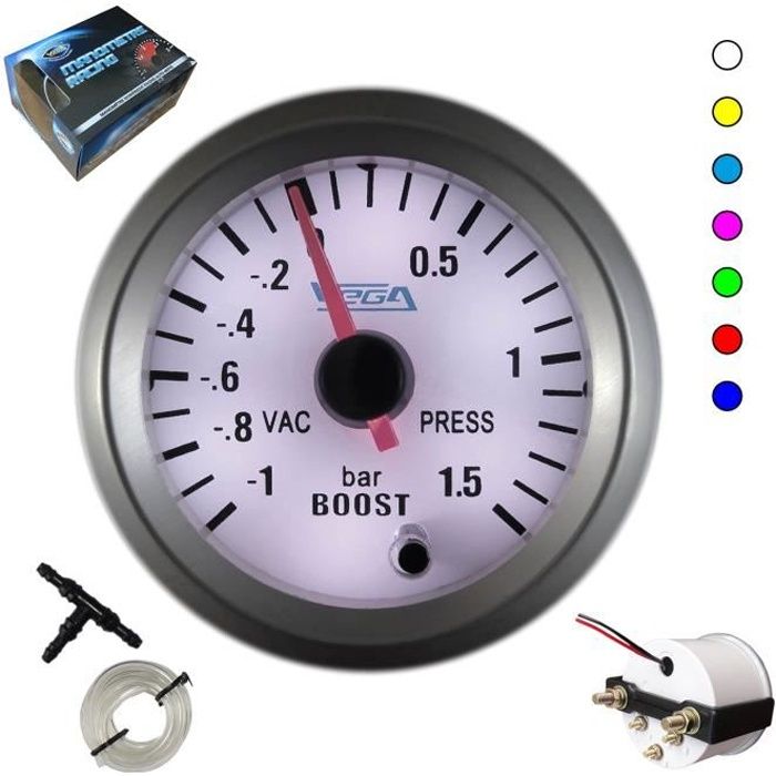 Manomètre Vega® pression turbo -1 à 1,5 bars 7 couleurs fond blanc 52 mm