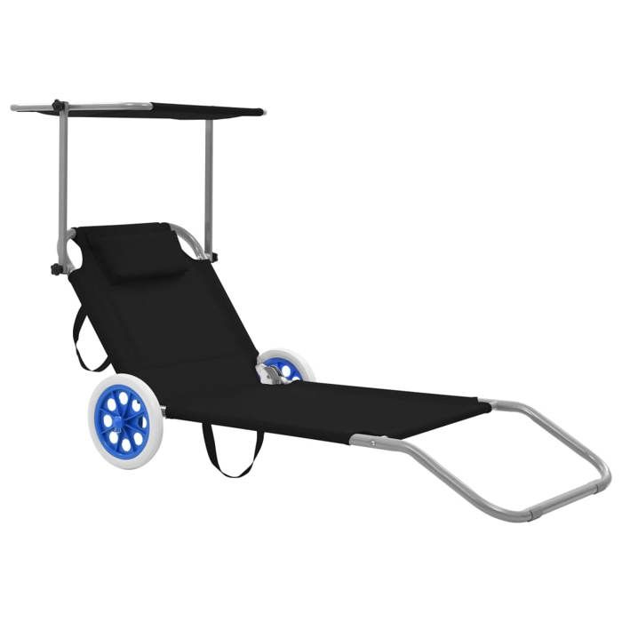 vidaXL Chaise Longue Pliable avec Auvent Acier et Tissu Transat Meuble Jardin 41197 - vue 3