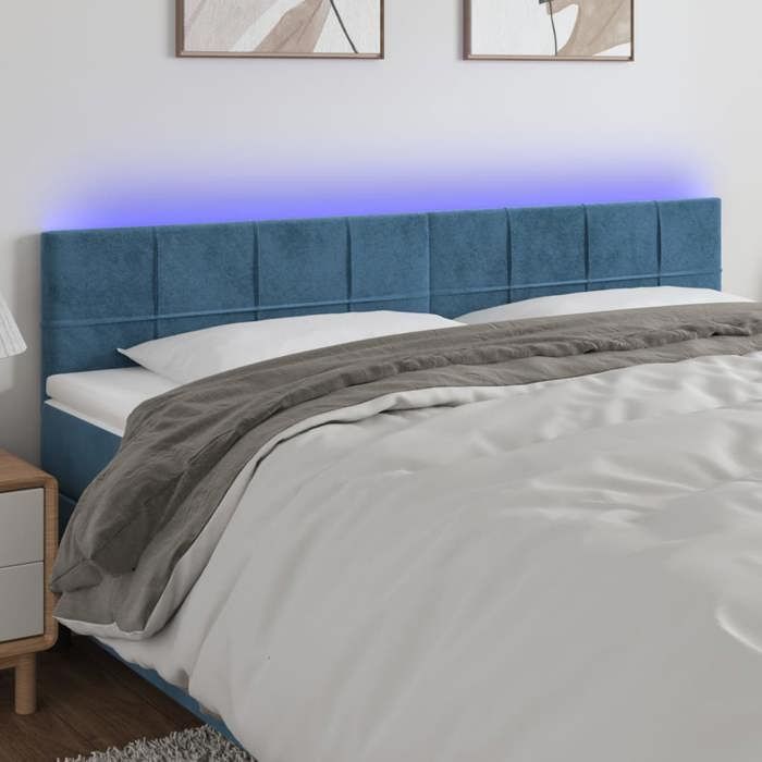 vidaXL Tête de Lit à LED Meuble de Chambre à Coucher Accessoire de Lit Double Tête de Cadre de Lit Intérieur Bleu Foncé 3121676