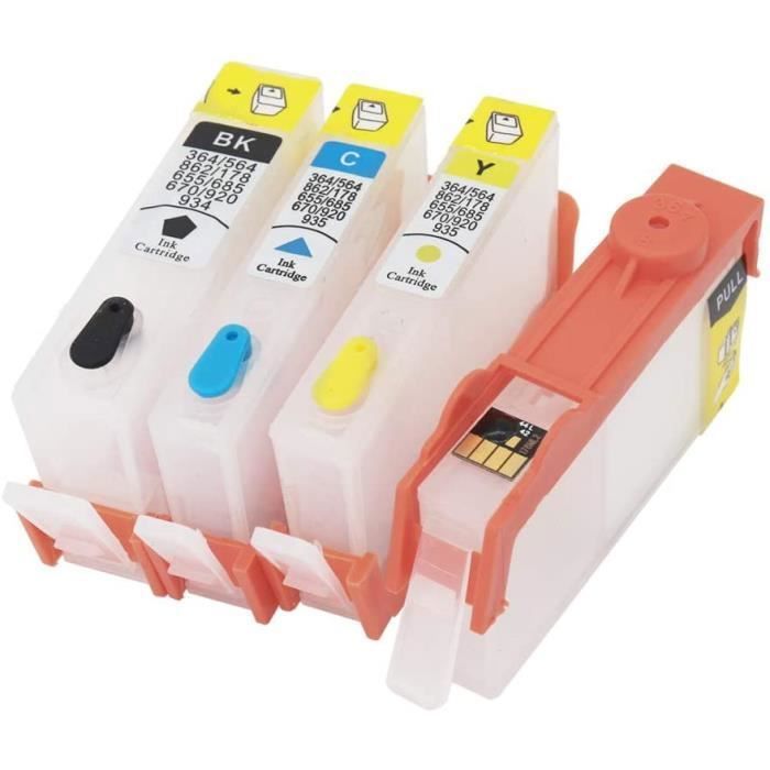 Cartouches d'encre rechargeables et 5 bouteilles d'encre compatibles