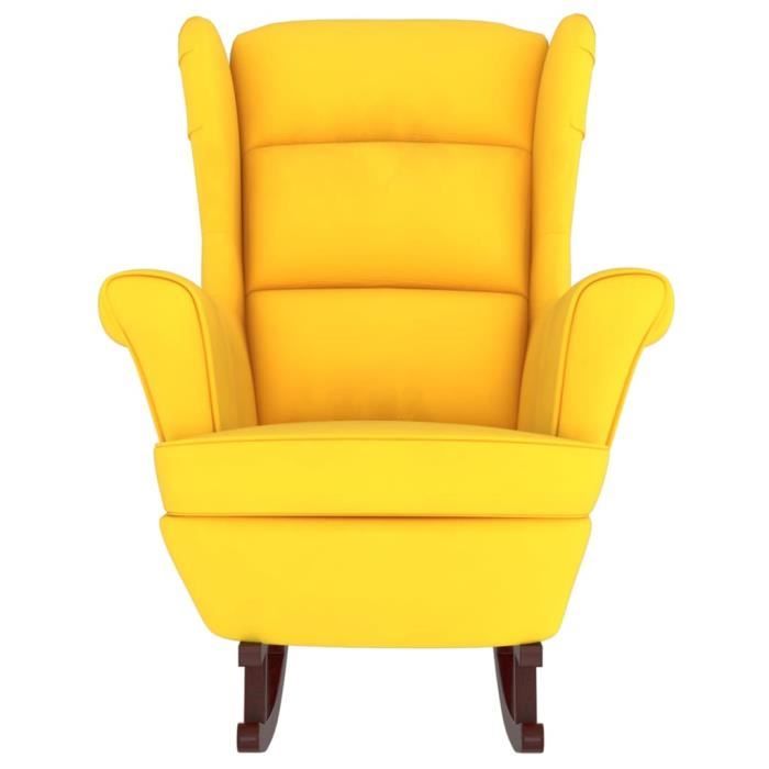 fauteuil à bascule pieds en bois massif d'hévéa jaune velours - yosoo - vintage - 78 x 93 x 97 cm - relaxation