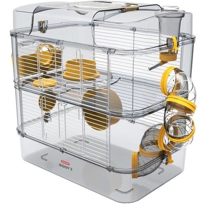 ZOLUX Cage sur 2 étages pour hamsters, souris et gerbilles - Rody3 duo - L  41 x p 27 x h 40,5 cm - Banane