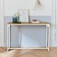 Console en métal blanc mat et décor bois. 120x39x79cm - Loft -  table d'appoint avec 1 barre de renfort -1