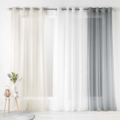 Paire De Voilages Lisséa Blanc - Dimensions 45x120 Cm, En Polyester, Uni, Idéal Pour Décorer Vos Fenêtres