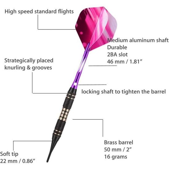 Set De Fléchettes Sanfeng 20 G – Pointes Souples, Barils 18 G, Tiges Aluminium, 30 Pointes, 6 Ailettes, Boîtier De Rangement