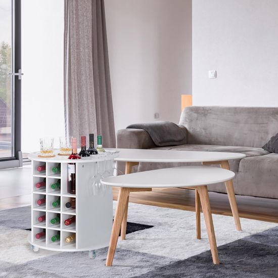 Relaxdays - Étagère à Vin Blanche Sur Roulettes, Blanc