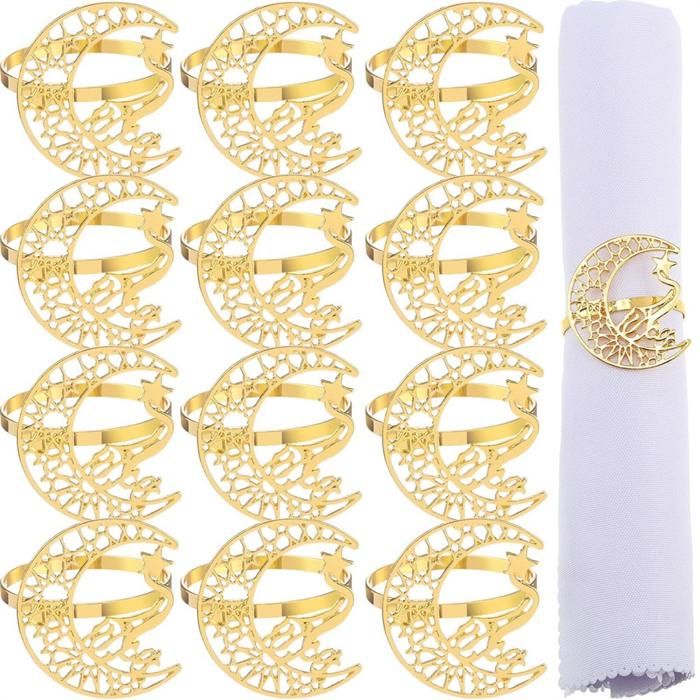 12 Anneaux De Serviette Dorés - Porte-Serviettes En Métal Pour Décoration De Table - Mariage, Fêtes, Noël, Pâques - Diamètre 4,6 Cm