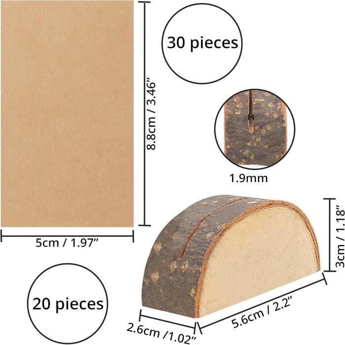 Belle Vous Marque-Places Demi-Cercle (Lot de 20) - Supports en Bois Rustique avec 30